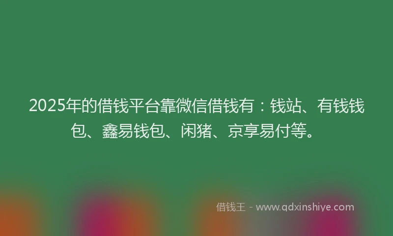 2025年的借钱平台靠微信借钱有:钱站、有钱钱包、鑫易钱包、闲猪、京享易付等。