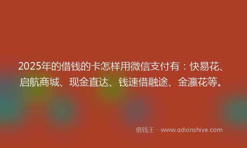 2025年的借钱的卡怎样用微信支付有：快易花、启航商城、现金直达、钱速借融途、金瀛花等。