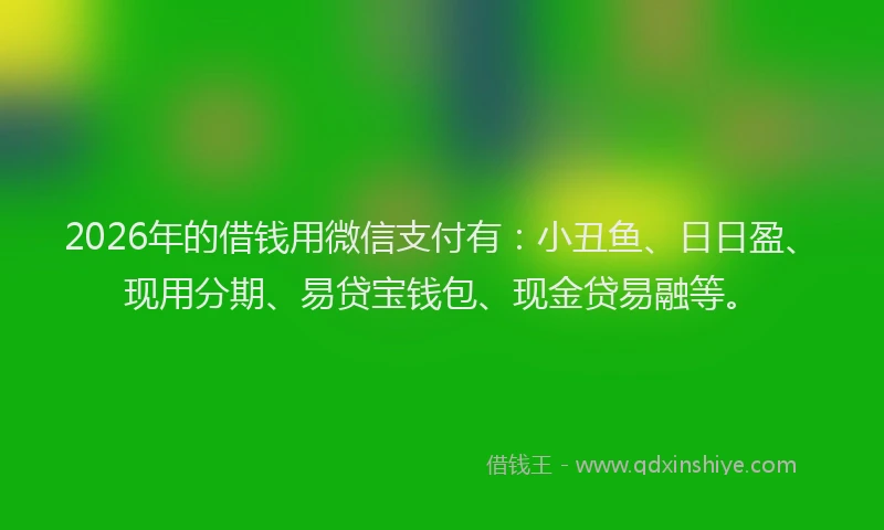 2026年的借钱用微信支付有：小丑鱼、日日盈、现用分期、易贷宝钱包、现金贷易融等。