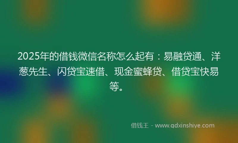 2025年的借钱微信名称怎么起有：易融贷通、洋葱先生、闪贷宝速借、现金蜜蜂贷、借贷宝快易等。