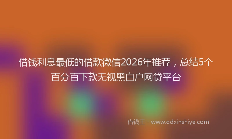 借钱利息最低的借款微信2026年推荐，总结5个百分百下款无视黑白户网贷平台
