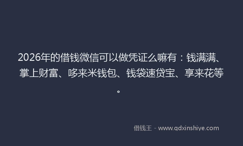 2026年的借钱微信可以做凭证么嘛有：钱满满、掌上财富、哆来米钱包、钱袋速贷宝、享来花等。