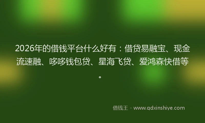 2026年的借钱平台什么好有:借贷易融宝、现金流速融、哆哆钱包贷、星海飞贷、爱鸿森快借等。