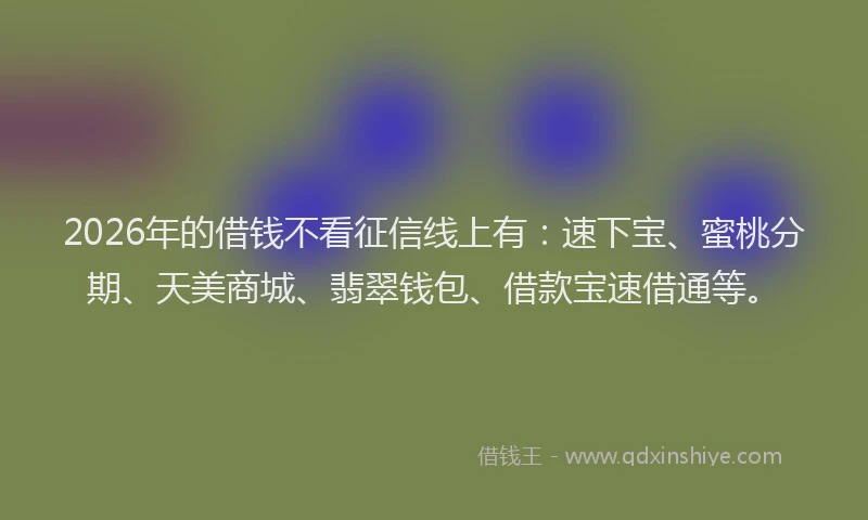 2026年的借钱不看征信线上有:速下宝、蜜桃分期、天美商城、翡翠钱包、借款宝速借通等。