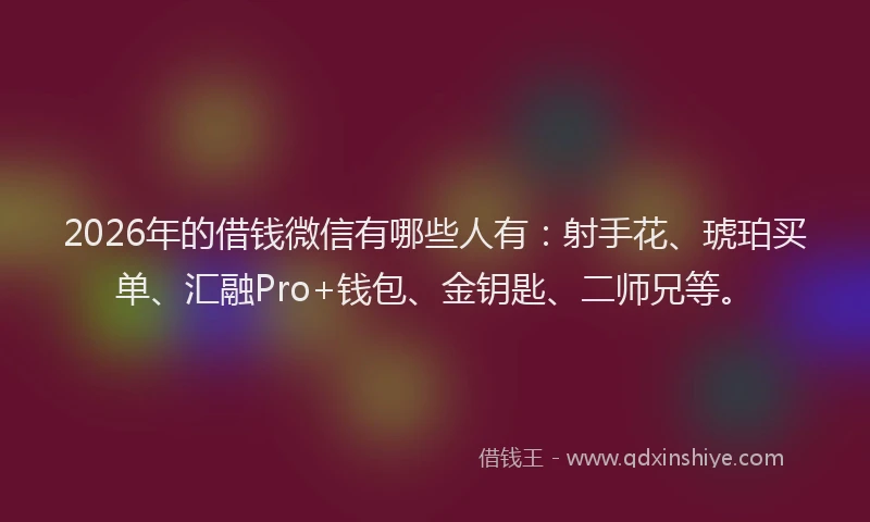 2026年的借钱微信有哪些人有：射手花、琥珀买单、汇融Pro+钱包、金钥匙、二师兄等。