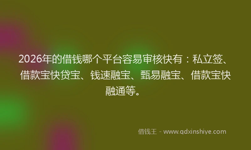 2026年的借钱哪个平台容易审核快有：私立签、借款宝快贷宝、钱速融宝、甄易融宝、借款宝快融通等。