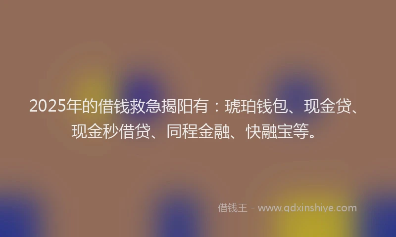 2025年的借钱救急揭阳有：琥珀钱包、现金贷、现金秒借贷、同程金融、快融宝等。