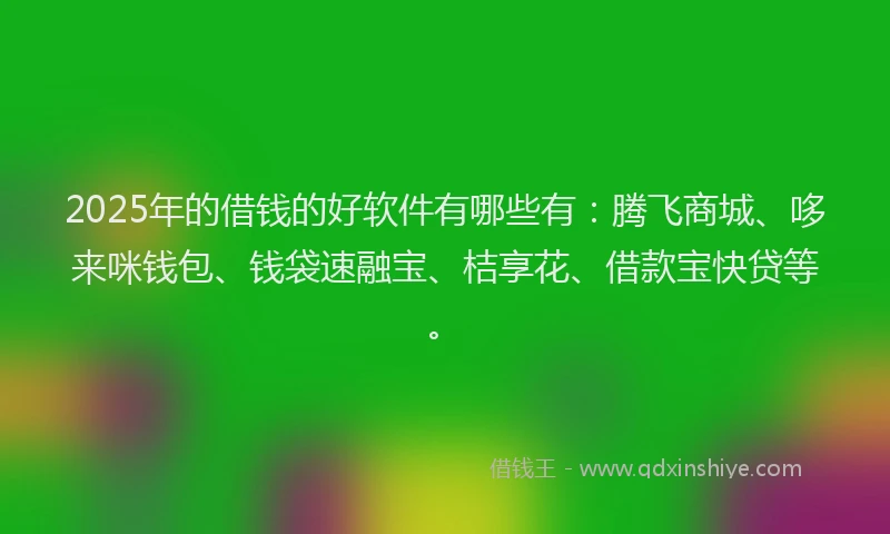 2025年的借钱的好软件有哪些有：腾飞商城、哆来咪钱包、钱袋速融宝、桔享花、借款宝快贷等。