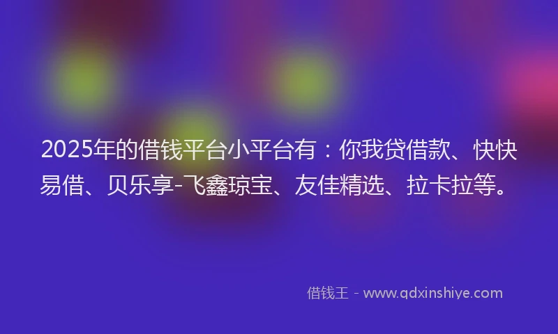 2025年的借钱平台小平台有：你我贷借款、快快易借、贝乐享-飞鑫琼宝、友佳精选、拉卡拉等。
