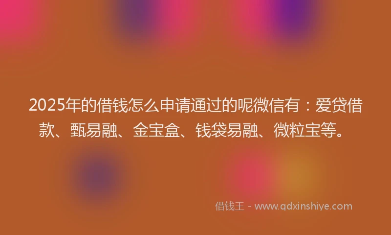 2025年的借钱怎么申请通过的呢微信有：爱贷借款、甄易融、金宝盒、钱袋易融、微粒宝等。