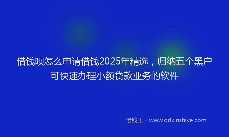 借钱呗怎么申请借钱2025年精选，归纳五个黑户可快速办理小额贷款业务的软件