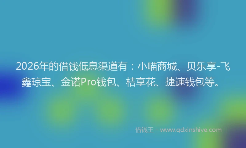 2026年的借钱低息渠道有:小喵商城、贝乐享-飞鑫琼宝、金诺Pro钱包、桔享花、捷速钱包等。