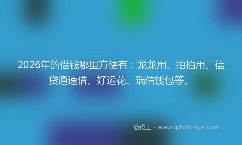 2026年的借钱哪里方便有:龙龙用、拍拍用、信贷通速借、好运花、瑞信钱包等。