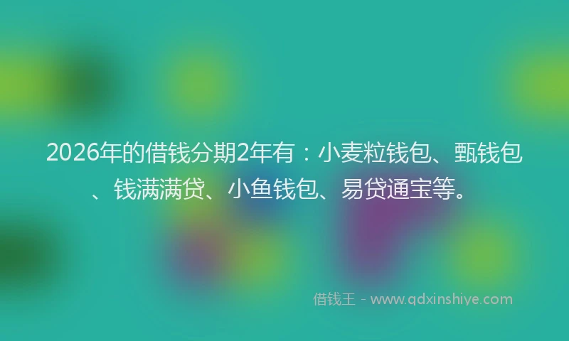 2026年的借钱分期2年有:小麦粒钱包、甄钱包、钱满满贷、小鱼钱包、易贷通宝等。