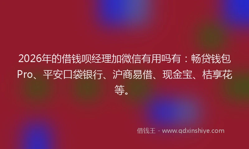 2026年的借钱呗经理加微信有用吗有：畅贷钱包Pro、平安口袋银行、沪商易借、现金宝、桔享花等。