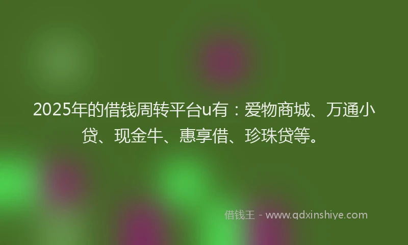 2025年的借钱周转平台u有：爱物商城、万通小贷、现金牛、惠享借、珍珠贷等。
