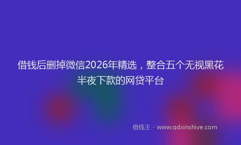 借钱后删掉微信2026年精选，整合五个无视黑花半夜下款的网贷平台