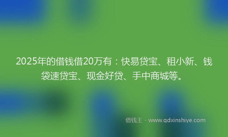 2025年的借钱借20万有：快易贷宝、租小新、钱袋速贷宝、现金好贷、手中商城等。