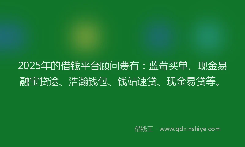 2025年的借钱平台顾问费有:蓝莓买单、现金易融宝贷途、浩瀚钱包、钱站速贷、现金易贷等。