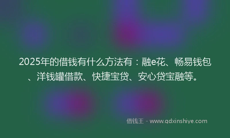 2025年的借钱有什么方法有：融e花、畅易钱包、洋钱罐借款、快捷宝贷、安心贷宝融等。
