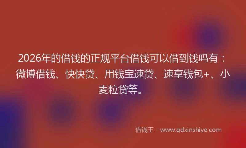 2026年的借钱的正规平台借钱可以借到钱吗有：微博借钱、快快贷、用钱宝速贷、速享钱包+、小麦粒贷等。