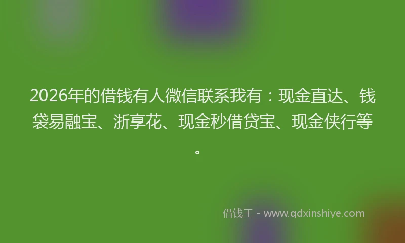 2026年的借钱有人微信联系我有：现金直达、钱袋易融宝、浙享花、现金秒借贷宝、现金侠行等。
