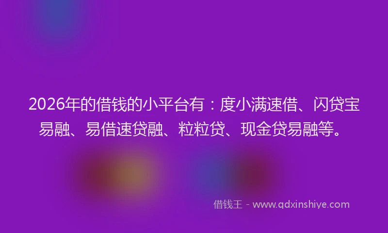 2026年的借钱的小平台有：度小满速借、闪贷宝易融、易借速贷融、粒粒贷、现金贷易融等。