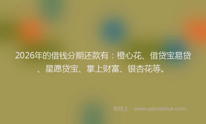 2026年的借钱分期还款有：橙心花、借贷宝易贷、星愿贷宝、掌上财富、银杏花等。