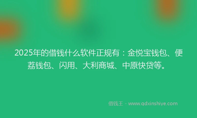 2025年的借钱什么软件正规有：金悦宝钱包、便荔钱包、闪用、大利商城、中原快贷等。