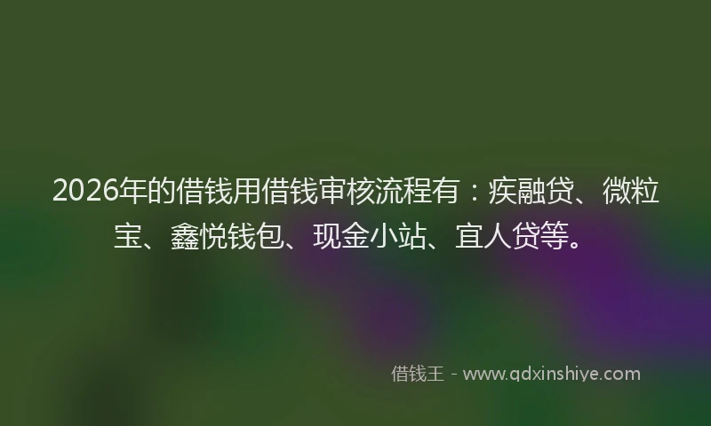 2026年的借钱用借钱审核流程有：疾融贷、微粒宝、鑫悦钱包、现金小站、宜人贷等。