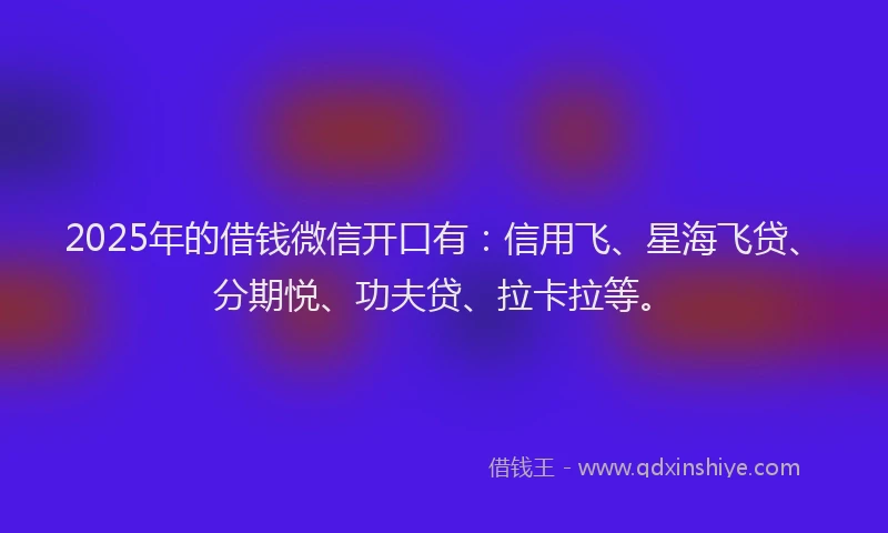 2025年的借钱微信开口有：信用飞、星海飞贷、分期悦、功夫贷、拉卡拉等。