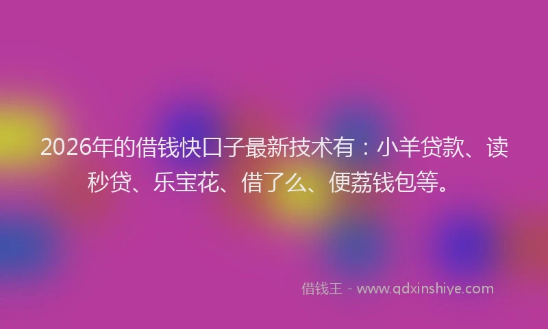 2026年的借钱快口子最新技术有：小羊贷款、读秒贷、乐宝花、借了么、便荔钱包等。