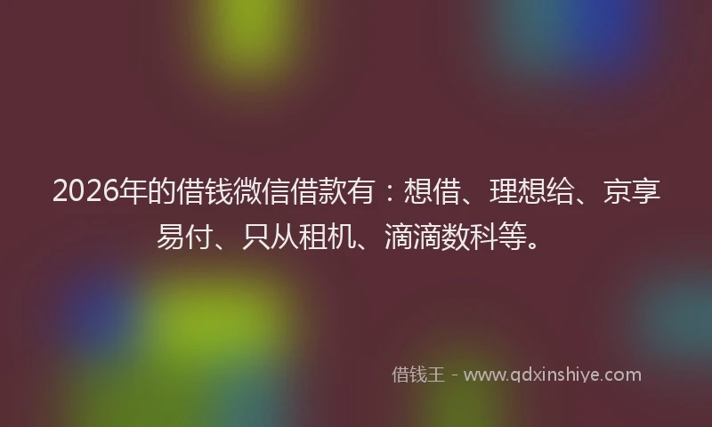 2026年的借钱微信借款有:想借、理想给、京享易付、只从租机、滴滴数科等。