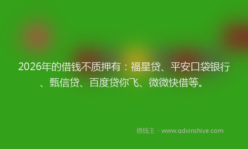 2026年的借钱不质押有：福星贷、平安口袋银行、甄信贷、百度贷你飞、微微快借等。