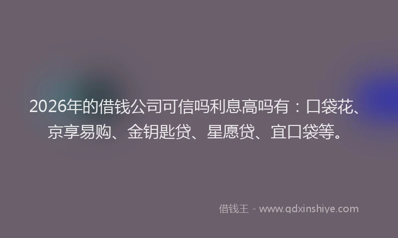 2026年的借钱公司可信吗利息高吗有：口袋花、京享易购、金钥匙贷、星愿贷、宜口袋等。