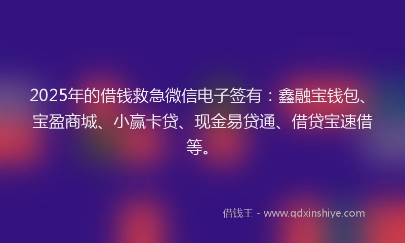 2025年的借钱救急微信电子签有：鑫融宝钱包、宝盈商城、小赢卡贷、现金易贷通、借贷宝速借等。