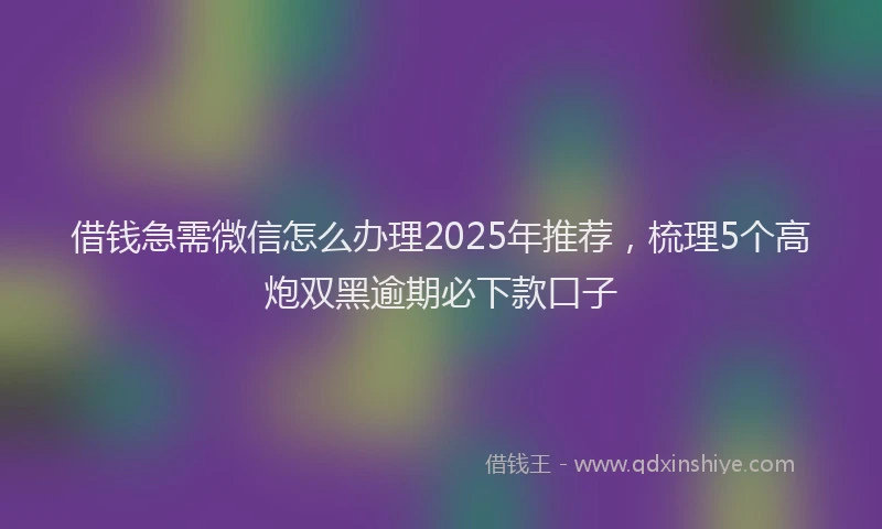 借钱急需微信怎么办理2025年推荐，梳理5个高炮双黑逾期必下款口子