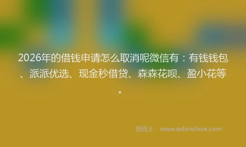 2026年的借钱申请怎么取消呢微信有：有钱钱包、派派优选、现金秒借贷、森森花呗、盈小花等。