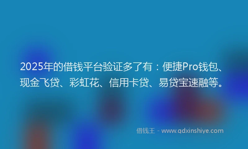 2025年的借钱平台验证多了有：便捷Pro钱包、现金飞贷、彩虹花、信用卡贷、易贷宝速融等。