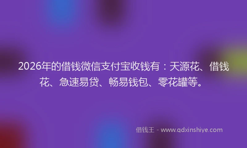 2026年的借钱微信支付宝收钱有:天源花、借钱花、急速易贷、畅易钱包、零花罐等。