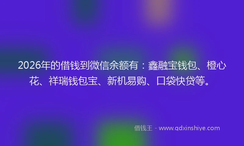 2026年的借钱到微信余额有:鑫融宝钱包、橙心花、祥瑞钱包宝、新机易购、口袋快贷等。