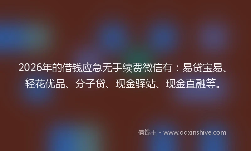 2026年的借钱应急无手续费微信有：易贷宝易、轻花优品、分子贷、现金驿站、现金直融等。