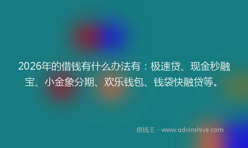 2026年的借钱有什么办法有：极速贷、现金秒融宝、小金象分期、欢乐钱包、钱袋快融贷等。