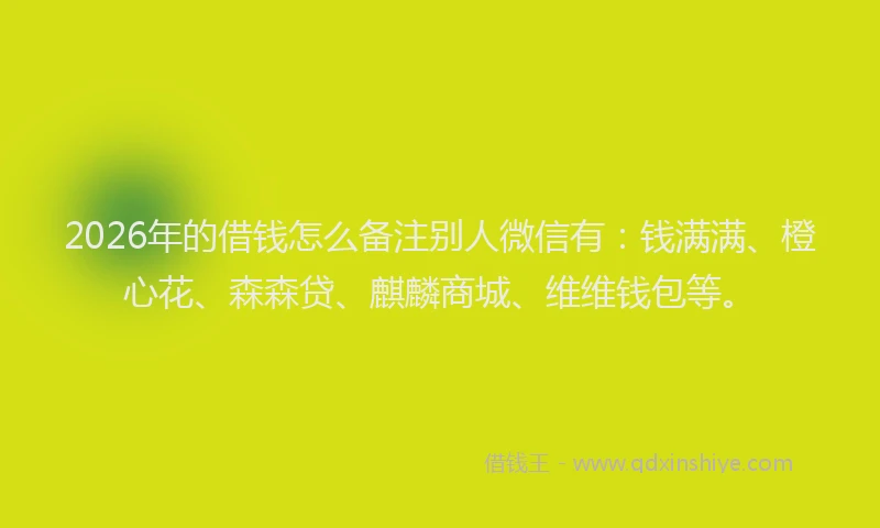2026年的借钱怎么备注别人微信有：钱满满、橙心花、森森贷、麒麟商城、维维钱包等。