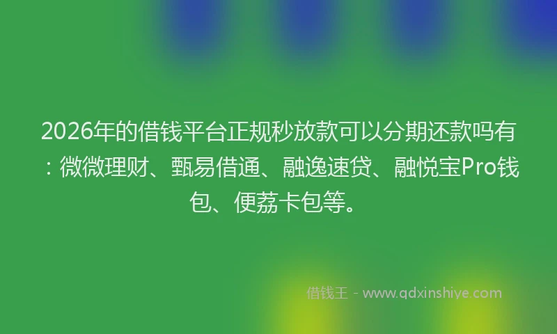2026年的借钱平台正规秒放款可以分期还款吗有：微微理财、甄易借通、融逸速贷、融悦宝Pro钱包、便荔卡包等。