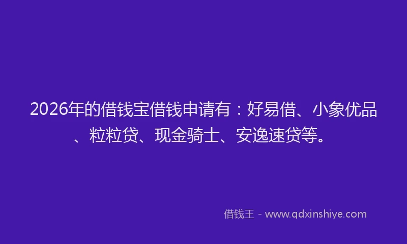 2026年的借钱宝借钱申请有：好易借、小象优品、粒粒贷、现金骑士、安逸速贷等。