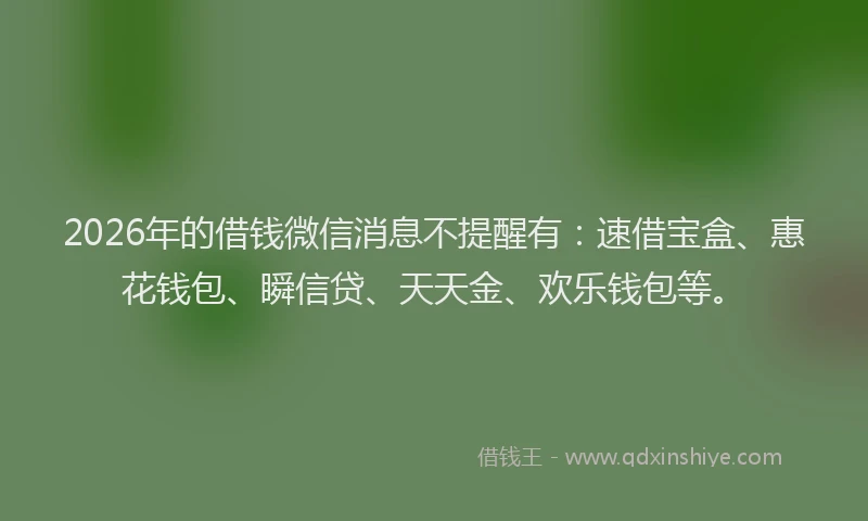 2026年的借钱微信消息不提醒有：速借宝盒、惠花钱包、瞬信贷、天天金、欢乐钱包等。