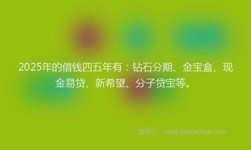 2025年的借钱四五年有：钻石分期、金宝盒、现金易贷、新希望、分子贷宝等。
