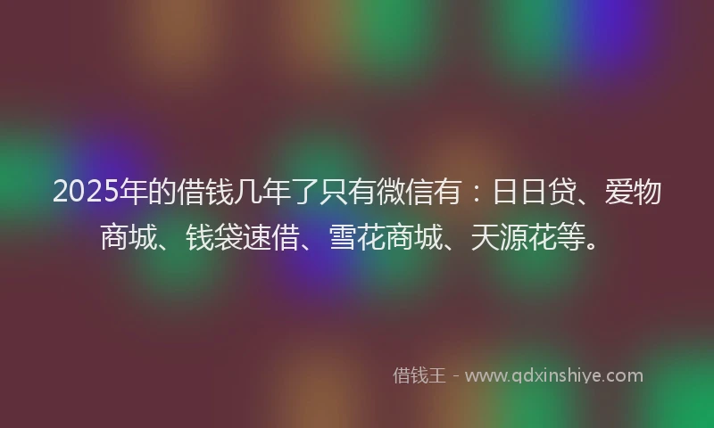 2025年的借钱几年了只有微信有:日日贷、爱物商城、钱袋速借、雪花商城、天源花等。