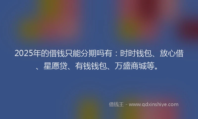 2025年的借钱只能分期吗有:时时钱包、放心借、星愿贷、有钱钱包、万盛商城等。